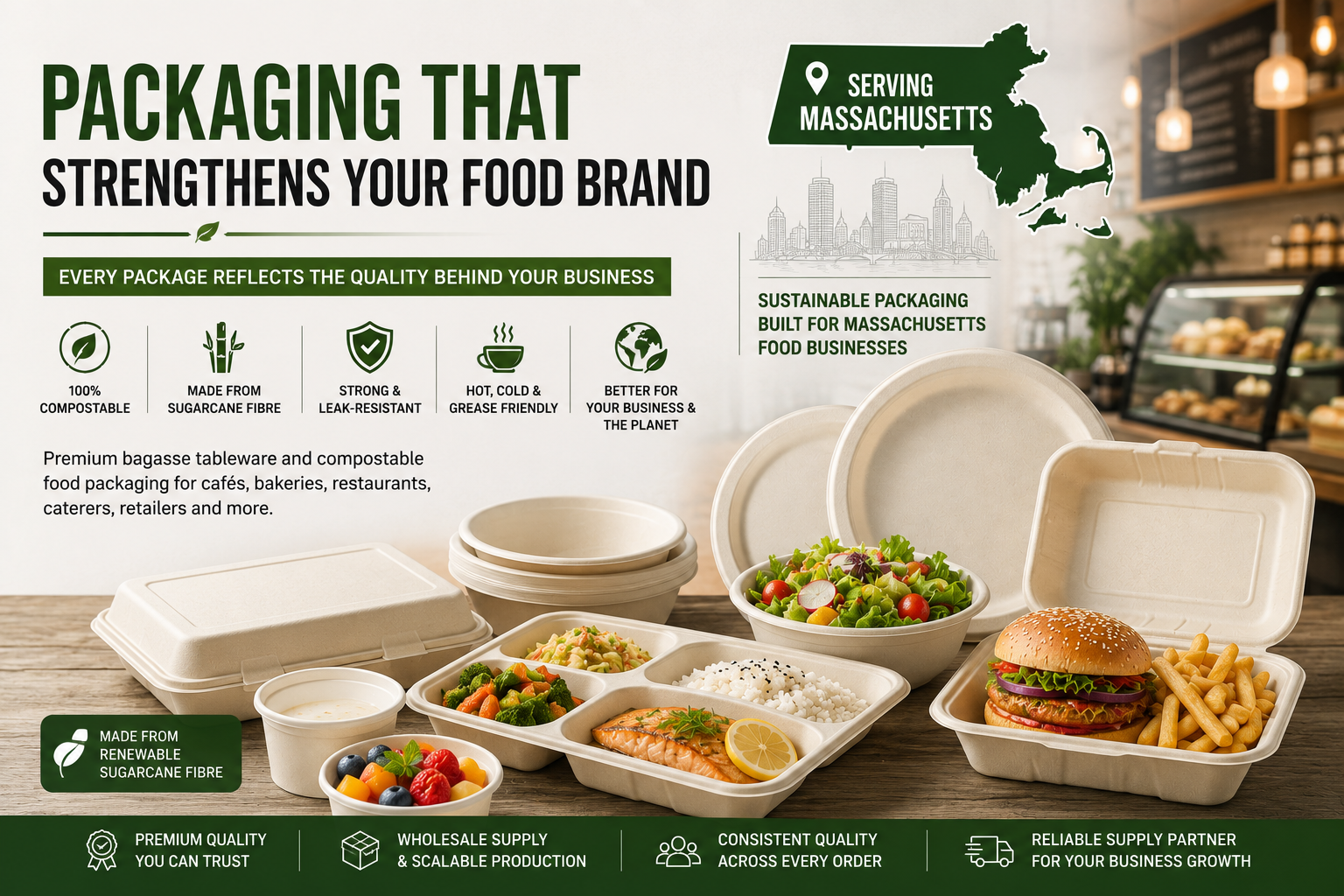 Bagasse Packaging for Premium Food Brands in Massachusetts