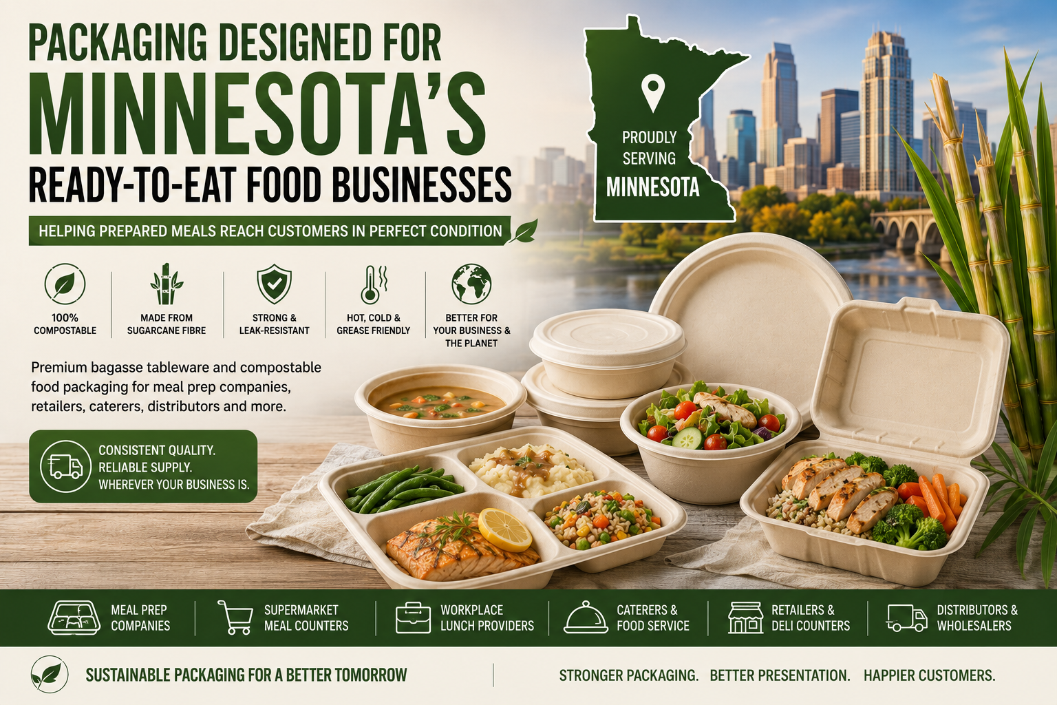 Bagasse Packaging for Minnesota Ready-to-Eat Food Businesses