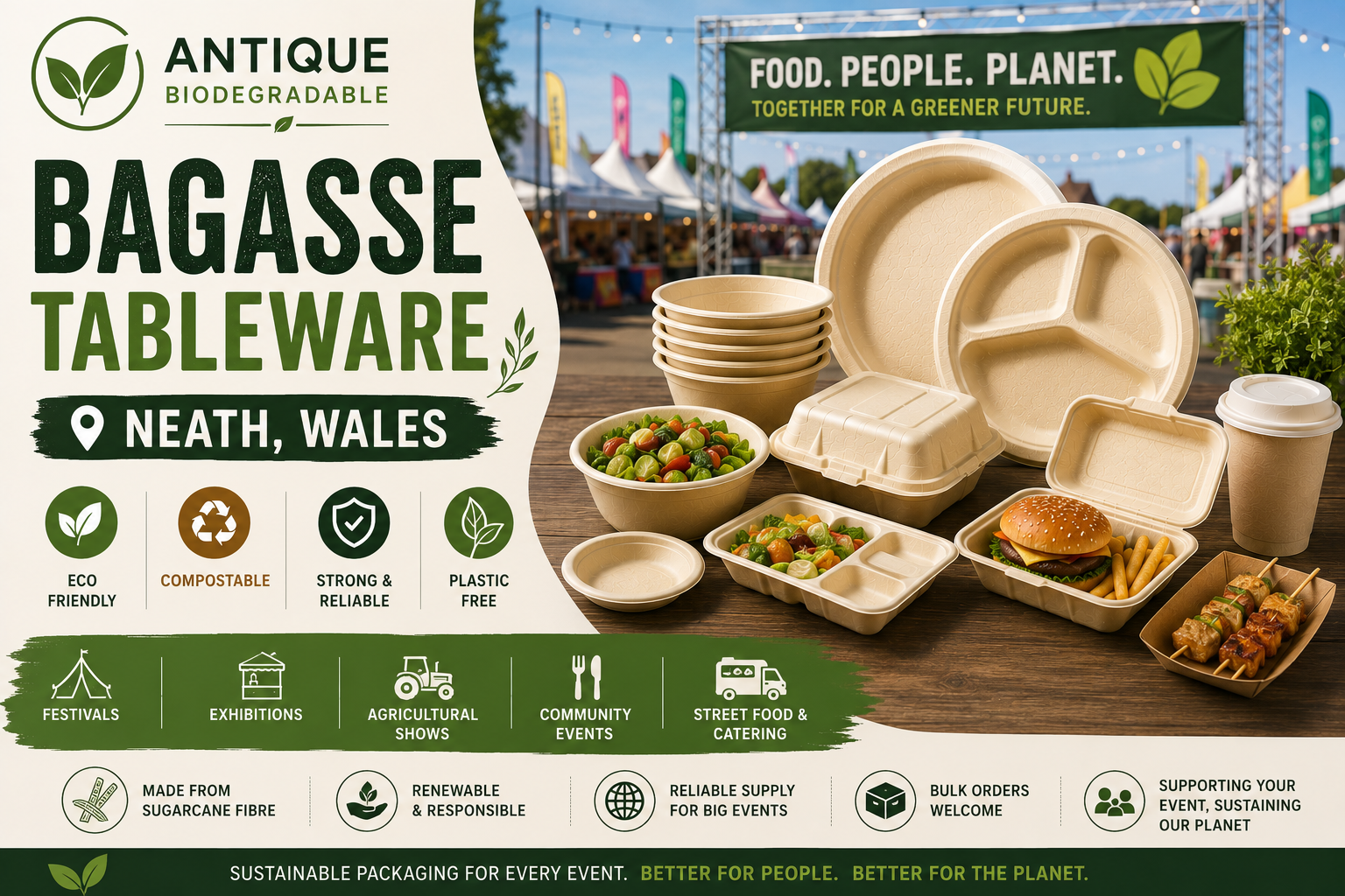 Sustainable Bagasse Tableware for Events Businesses in Neath