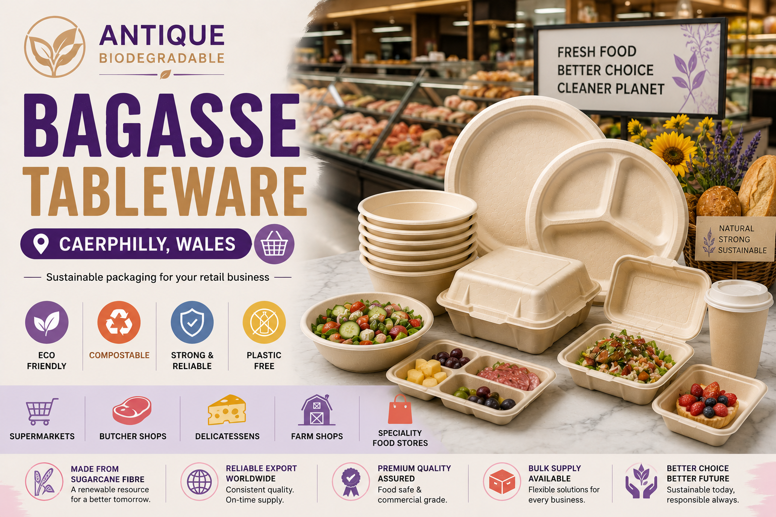 Sustainable Bagasse Packaging for Food Retailers in Caerphilly