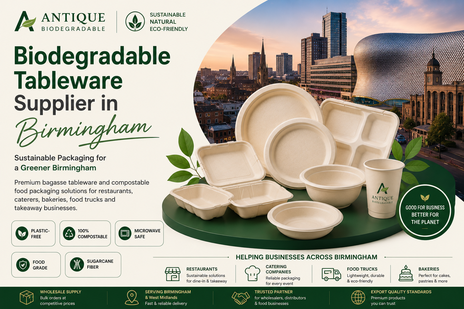 Biodegradable Tableware Supplier & Exporter in Birmingham