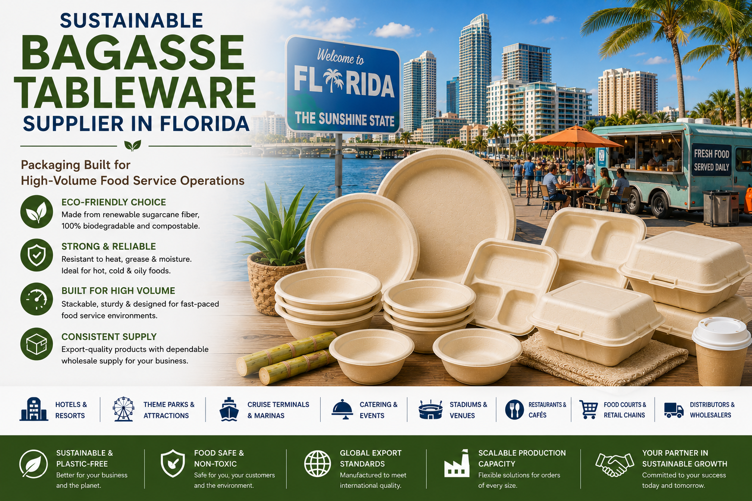 Sustainable Bagasse Tableware Supplier in Florida
