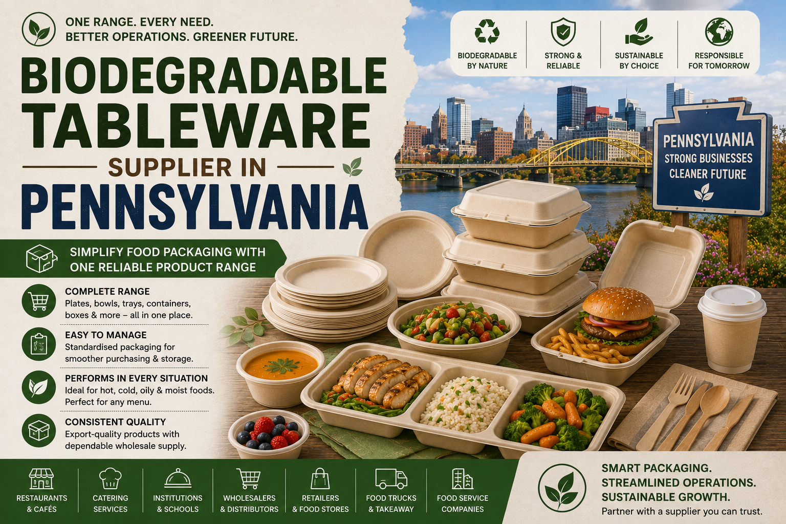 Commercial Bagasse Tableware & Biodegradable Packaging Supplier in Pennsylvania
