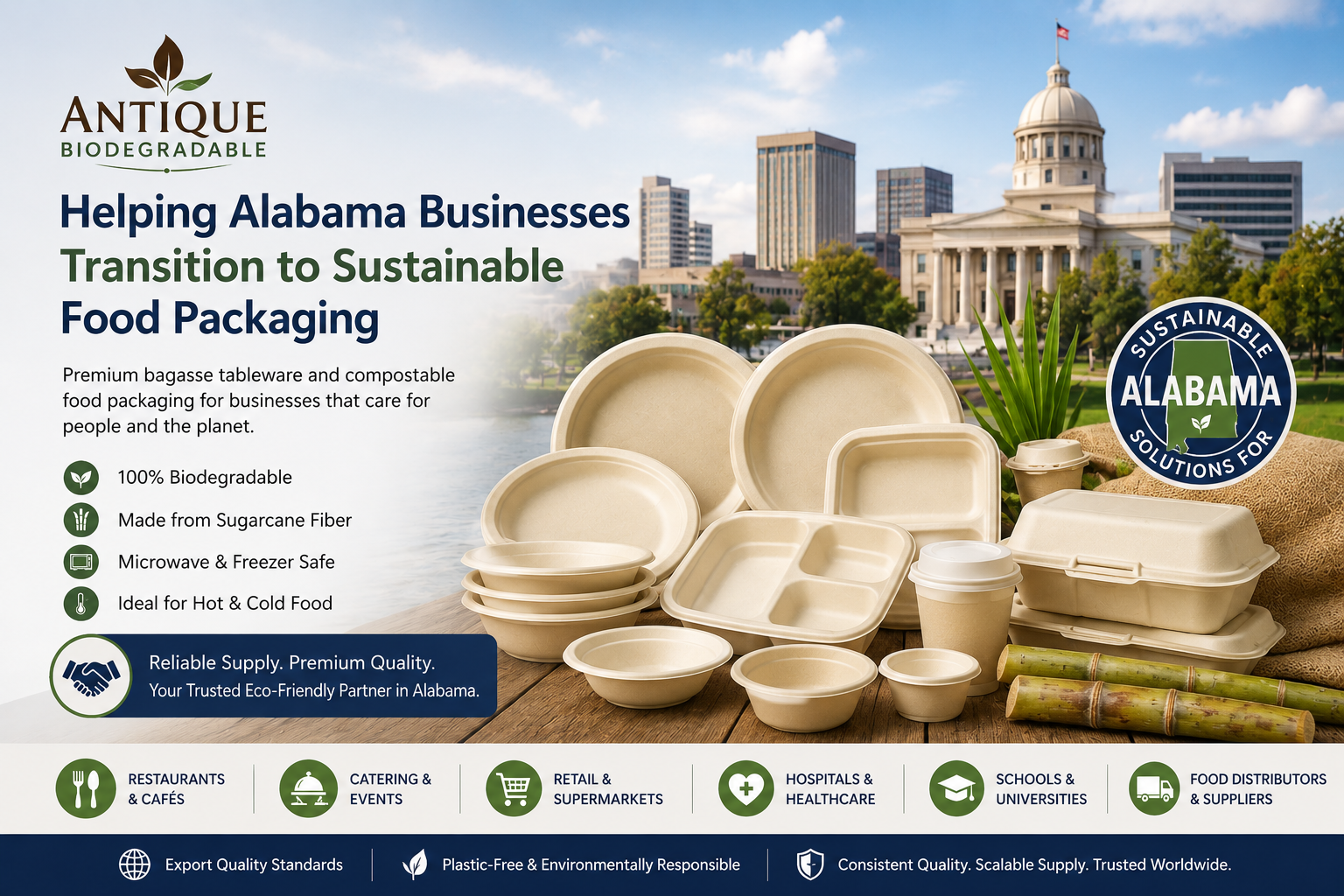 Sustainable Bagasse Tableware Supplier in Alabama