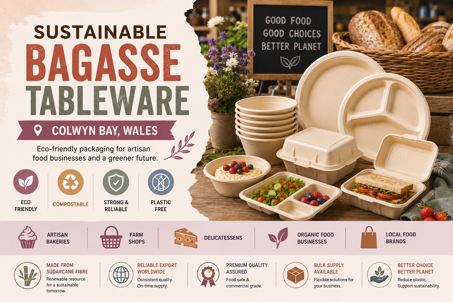 Biodegradable Tableware Supplier & Exporter in Colwyn Bay