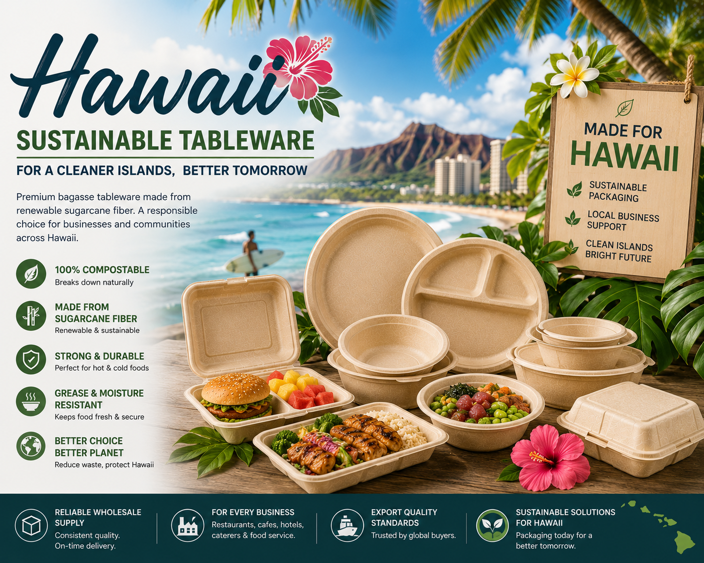 Sugarcane Bagasse Food Packaging Exporter in Hawaii