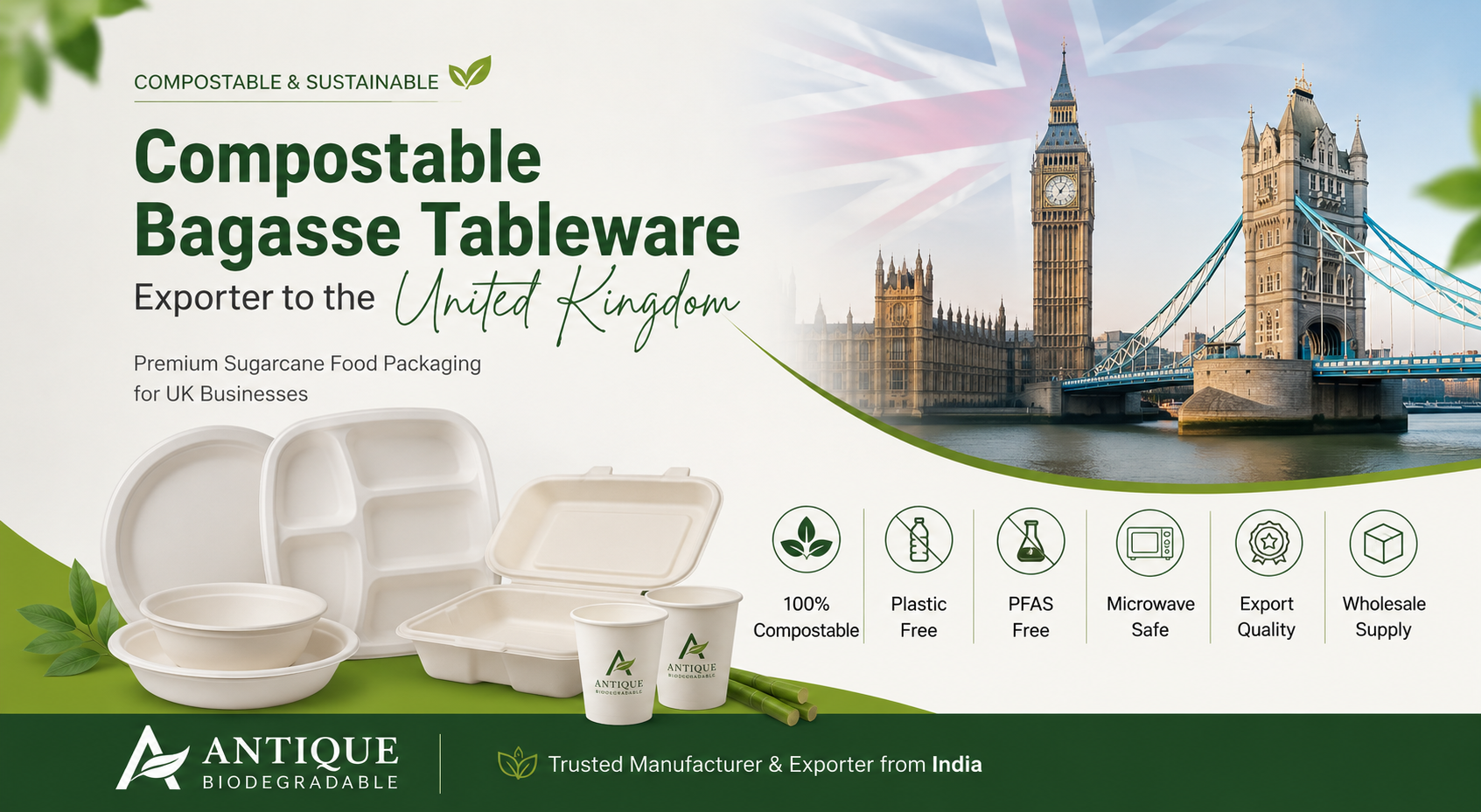 Biodegradable Tableware Supplier & Exporter in the UK