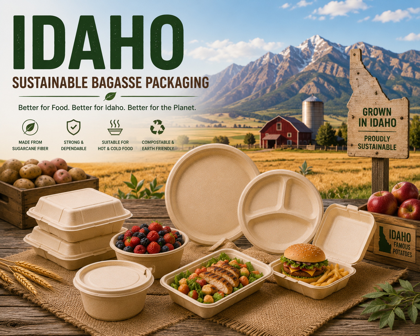 Bagasse Packaging for Idaho Fresh Food Businesses