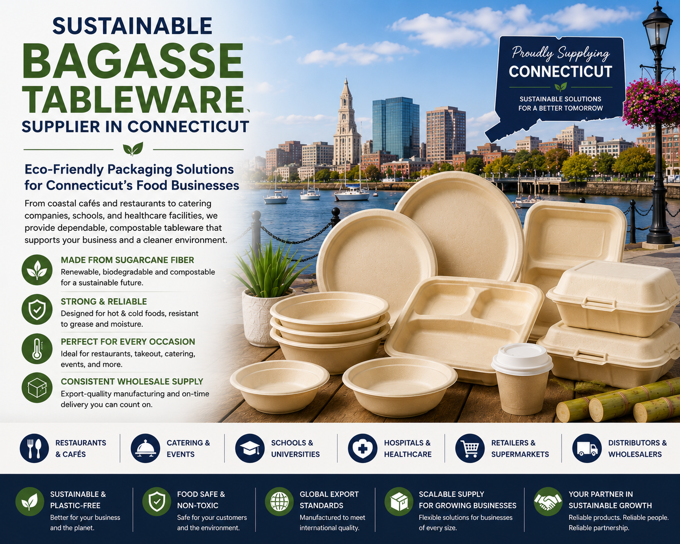 Premium Bagasse Tableware Supplier in Connecticut
