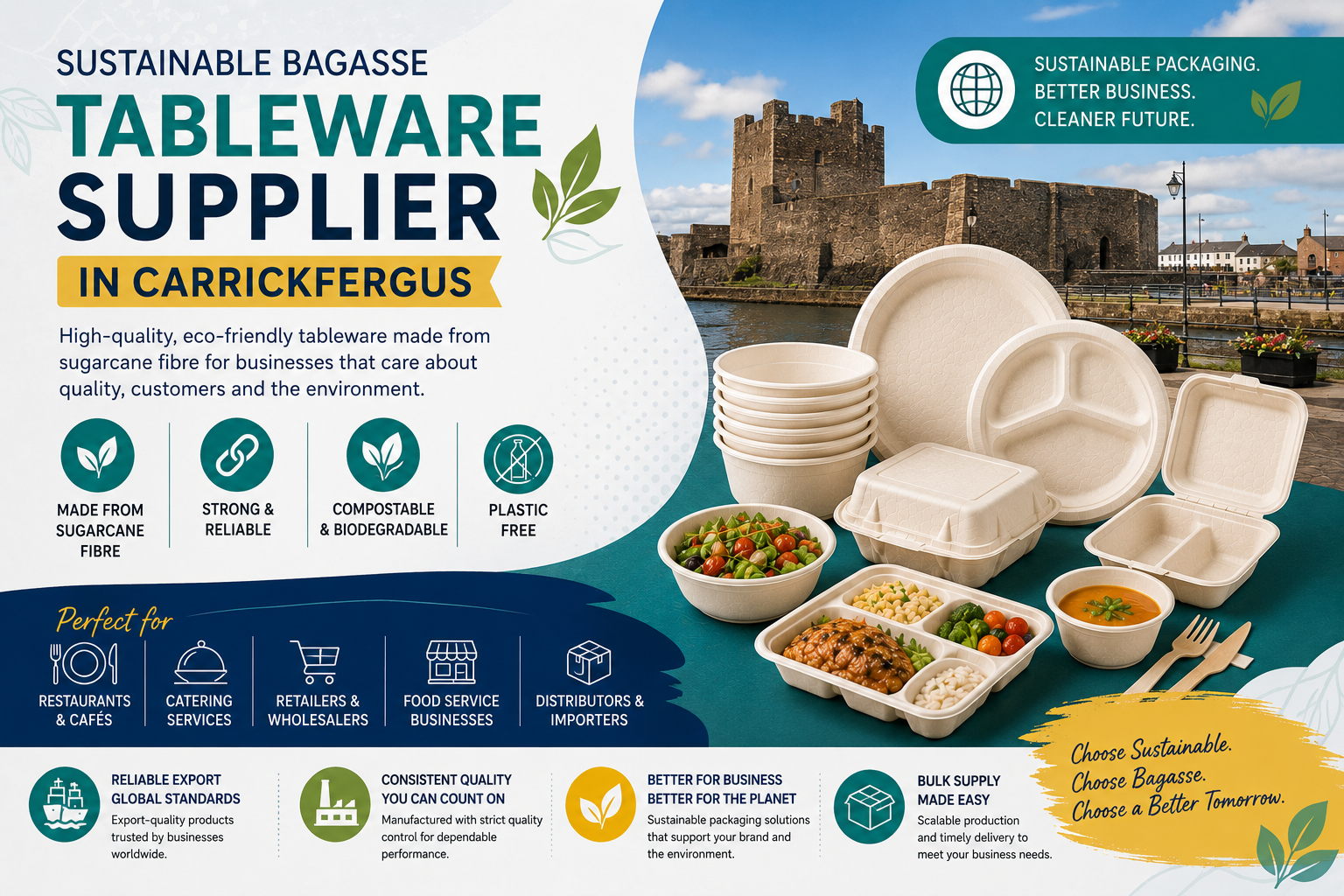 Sustainable Bagasse Tableware Supplier in Carrickfergus