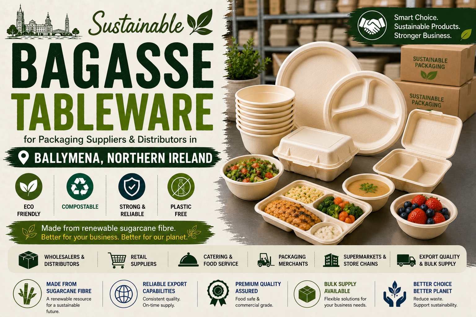 Sustainable Bagasse Tableware Supplier in Ballymena