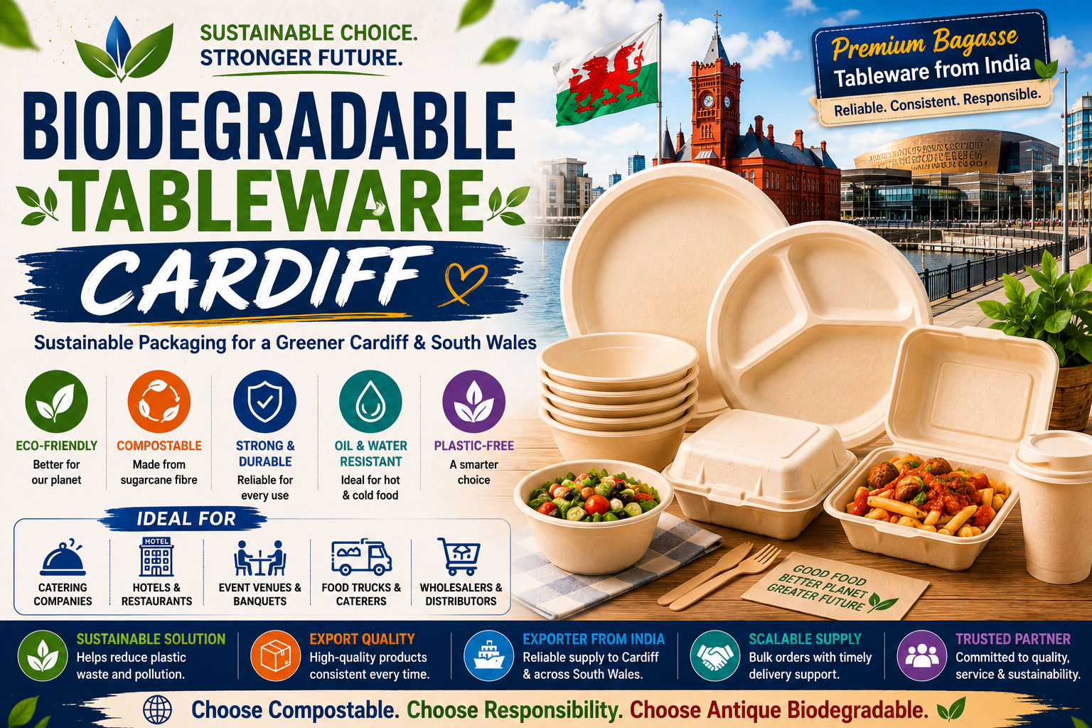 Sustainable Bagasse Tableware Supplier in Cardiff