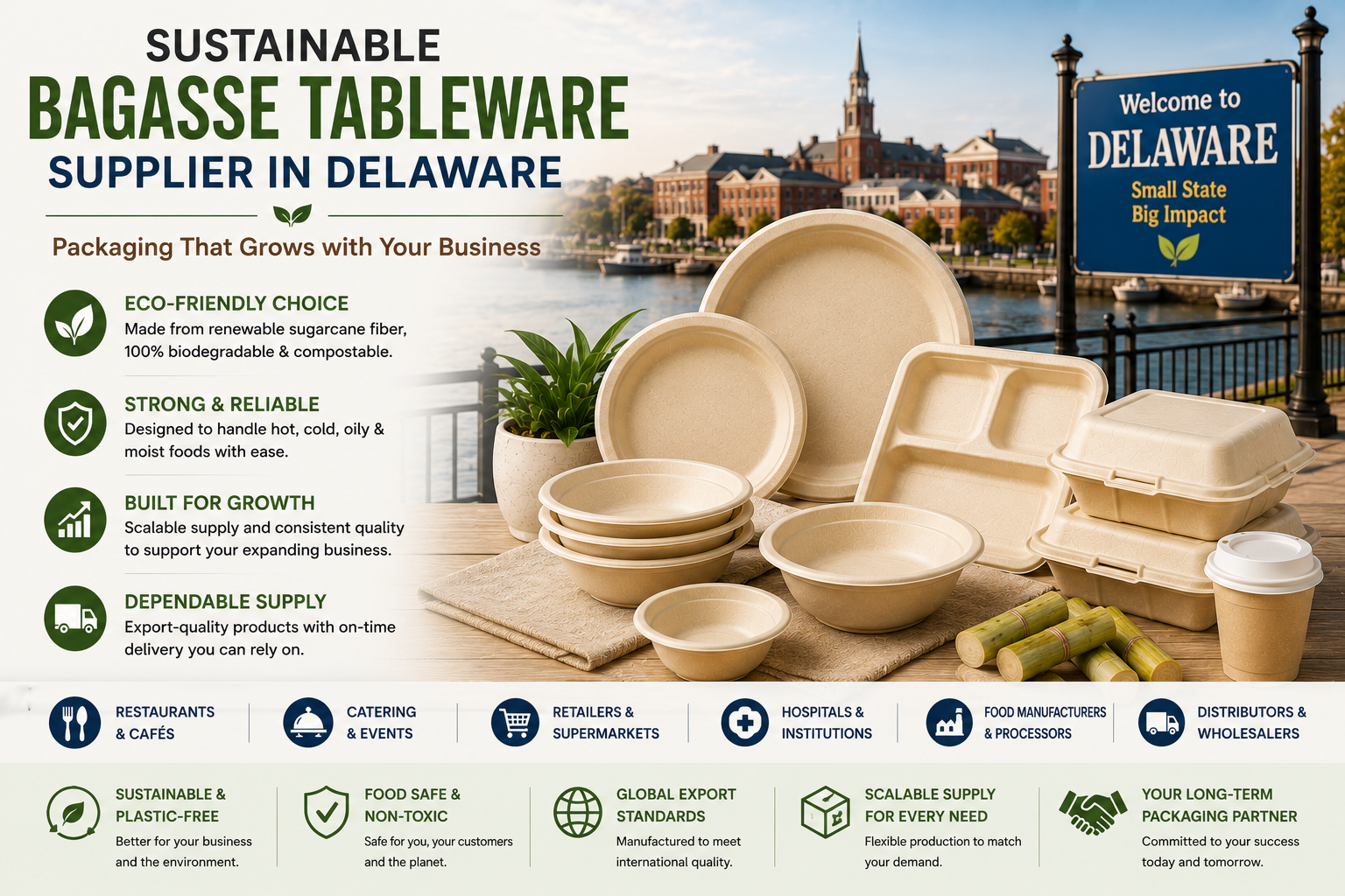 Sustainable Bagasse Tableware Supplier in Delaware
