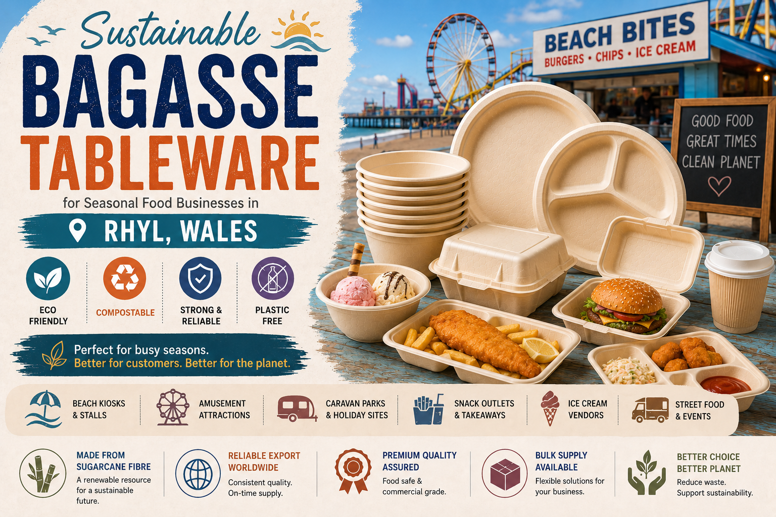 Sustainable Bagasse Tableware for Seasonal Food Businesses in Rhyl